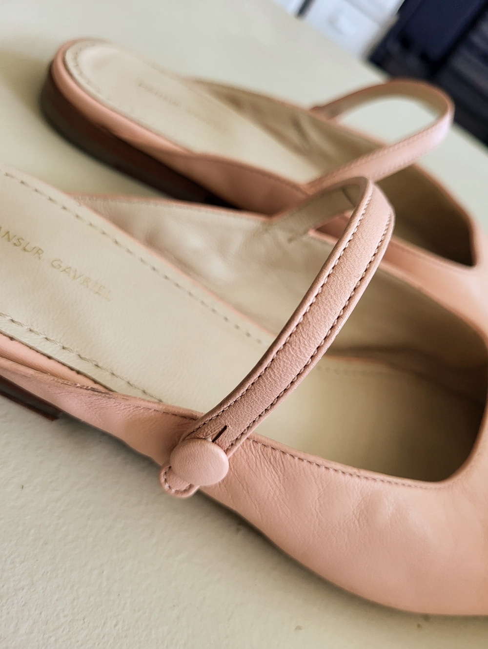 Mansur Gavriel Blush Pink Leather Mary Jane Ballerina Square Toe Mules - Picture 2 of 8